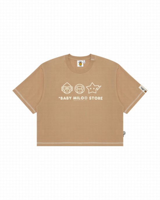 Beige Bape Logo crop fit Women's T Shirts | ZA-64705