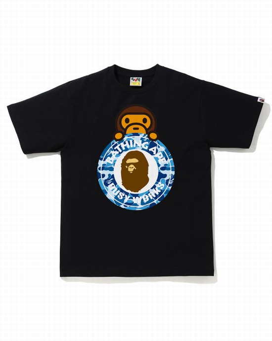 Black Bape ABC Camo Milo On Busy Work Men's T Shirts | ZA-95381