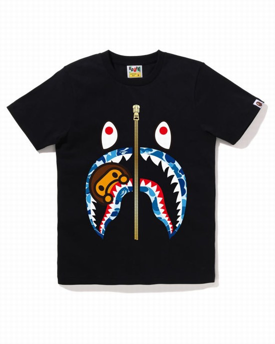 Black Bape ABC Camo Milo Shark Women's T Shirts | ZA-53410