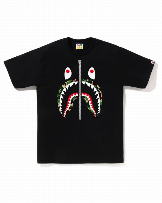 Black Bape ABC Camo Shark Men's T Shirts | ZA-26105