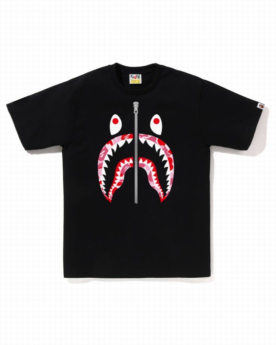 Black Bape ABC Camo Shark Men's T Shirts | ZA-85940