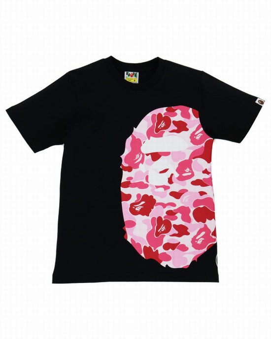Black Bape ABC Camo Side Big Ape Head Women's T Shirts | ZA-24375