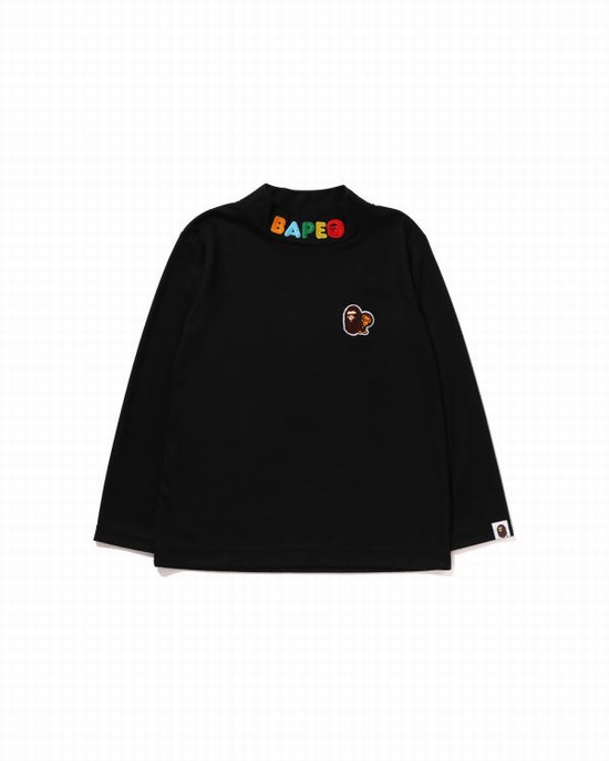 Black Bape Ape Head & Milo One Point High Neck L/S Kids' T Shirts | ZA-67480