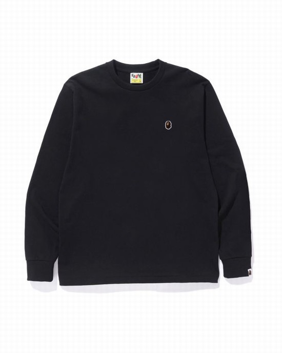 Black Bape Ape Head One Point L/S Men's T Shirts | ZA-81752
