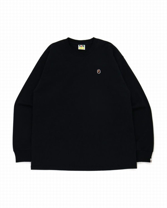 Black Bape Ape Head One Point Relaxed Fit L/S Men's T Shirts | ZA-21394