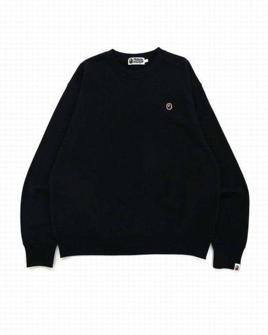 Black Bape Ape Head One Point Relaxed Fit Crew Neck Men's Sweatshirts | ZA-28415