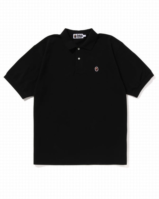 Black Bape Ape Head One Point Relaxed Fit Polo Men's T Shirts | ZA-42758