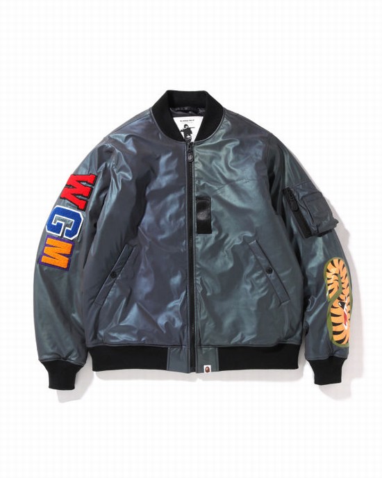 Black Bape Aurora Shark Loose Fit MA-1 Men's Jackets | ZA-63427