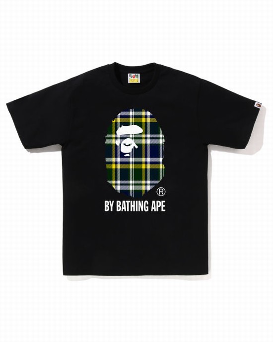 Black Bape Check By Bathing Ape Men's T Shirts | ZA-23987