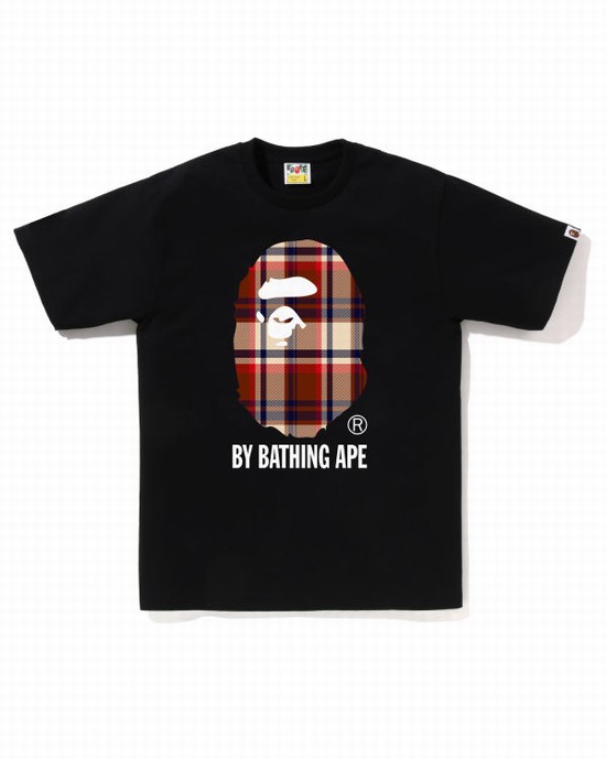 Black Bape Check By Bathing Ape Men's T Shirts | ZA-24173