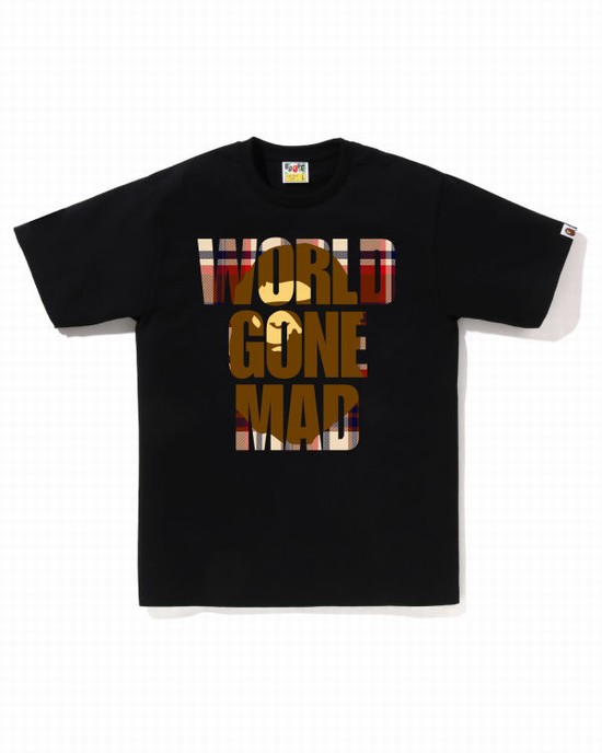 Black Bape Check WGM Ape Head Overlap Men's T Shirts | ZA-36410