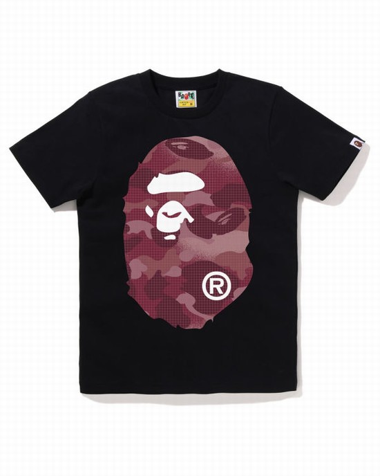 Black Bape Grid Camo Big Ape Head Women's T Shirts | ZA-20814