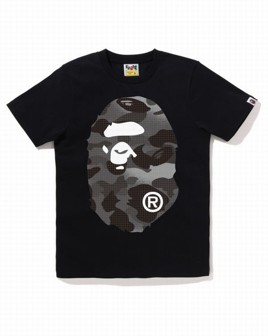 Black Bape Grid Camo Big Ape Head Women's T Shirts | ZA-46985