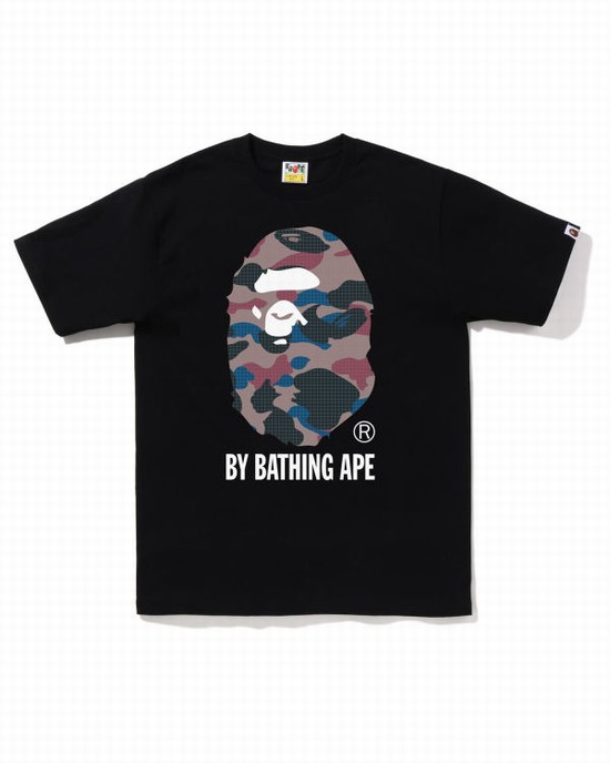 Black Bape Grid Camo By Bathing Ape Men's T Shirts | ZA-40816