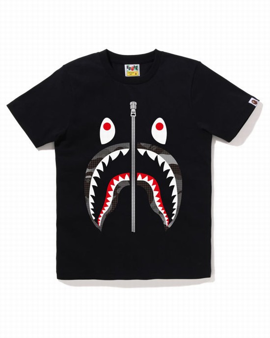 Black Bape Grid Camo Shark Women's T Shirts | ZA-86132