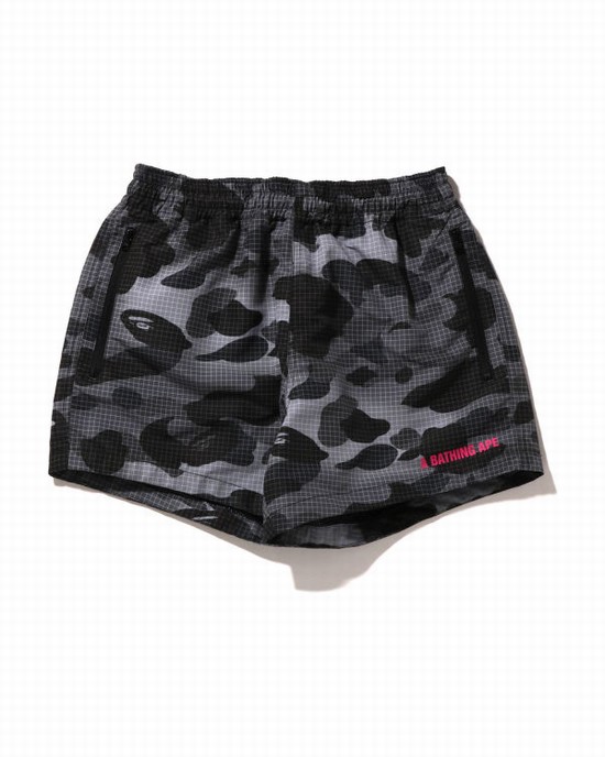 Black Bape Grid Camo Women's Shorts | ZA-26084