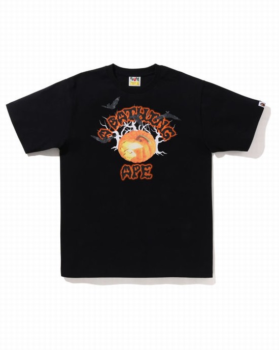 Black Bape Halloween Jack O' Lantern College Men's T Shirts | ZA-53928