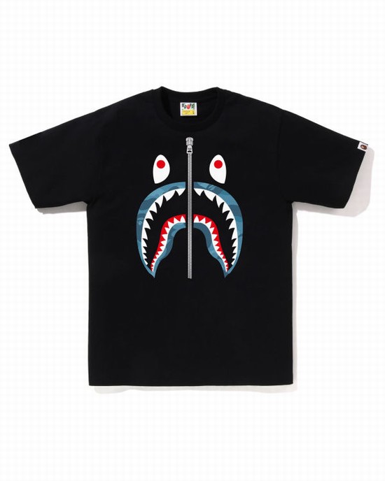 Black Bape Honeycomb Camo Shark Men's T Shirts | ZA-30916