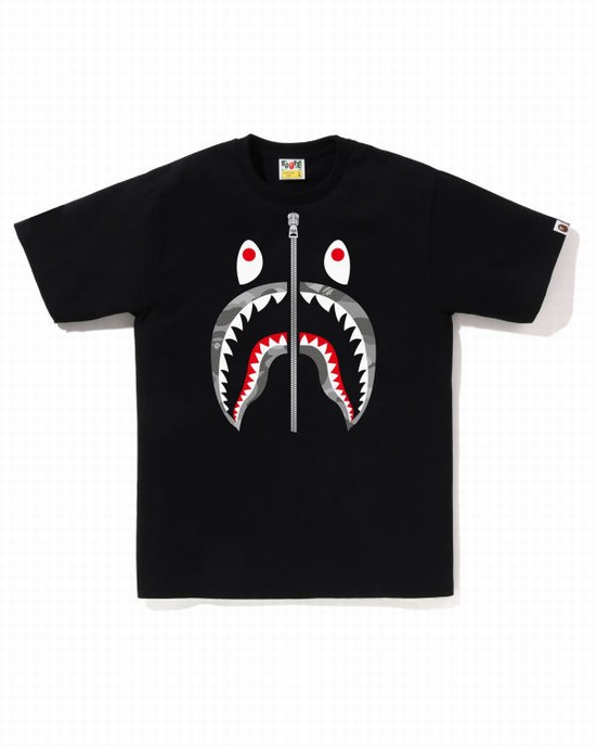 Black Bape Honeycomb Camo Shark Men's T Shirts | ZA-91857