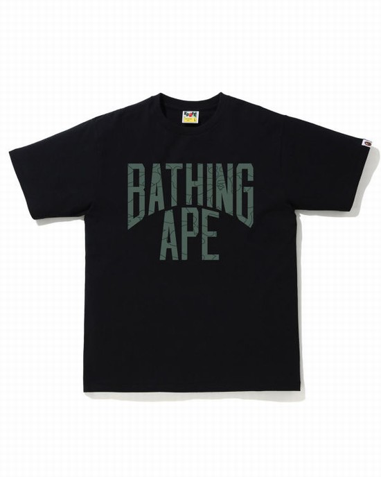 Black Bape Line 1st Camo NYC Logo Men's T Shirts | ZA-68934