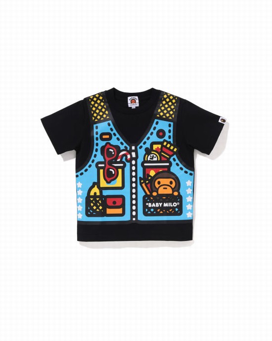 Black Bape Milo Fishing Print Kids' T Shirts | ZA-43527