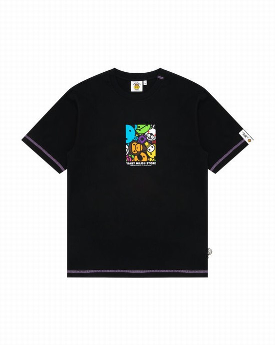 Black Bape Milo box logo print Men's T Shirts | ZA-68925