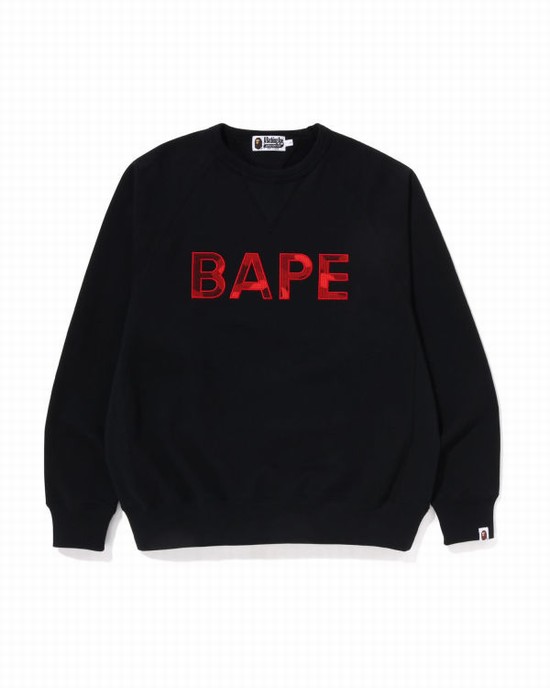 Black Bape Patch Relaxed Fit Crewneck Men's Sweatshirts | ZA-72916