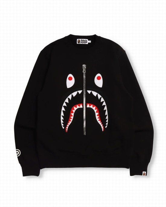 Black Bape Patched Shark Crewneck Men's Sweatshirts | ZA-01278