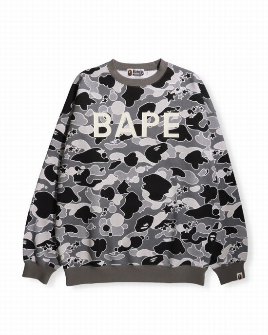 Black Bape STA Camo Oversized Crewneck Women's Sweatshirts | ZA-18453