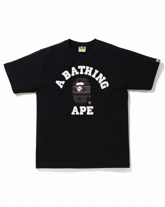 Black Bape Snow Pattern College Men's T Shirts | ZA-78049