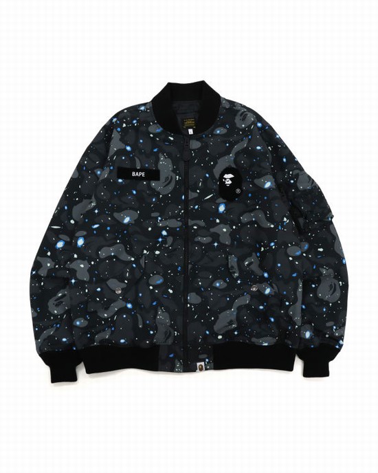 Black Bape Space Camo Loose Fit MA-1 Men's Jackets | ZA-85729