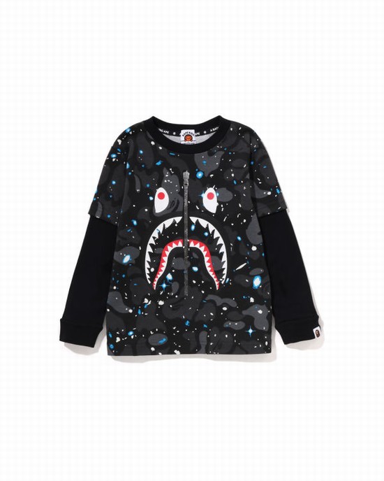 Black Bape Space Camo Shark Layered L/S Kids' T Shirts | ZA-96507