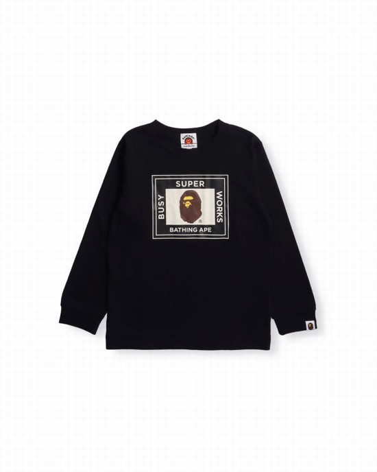 Black Bape Super Busy Works L/S Kids' T Shirts | ZA-63471