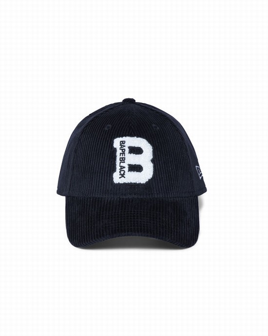 Black Bape X New Era logo corduroy Men's Caps | ZA-78562