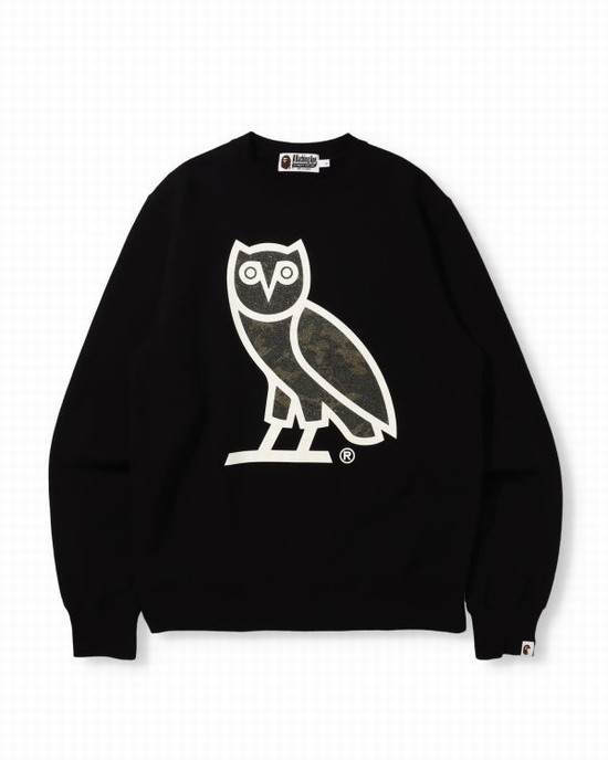 Black Bape X OVO Glass Beads Woodland Camo Crew Neck Men's Sweatshirts | ZA-59026