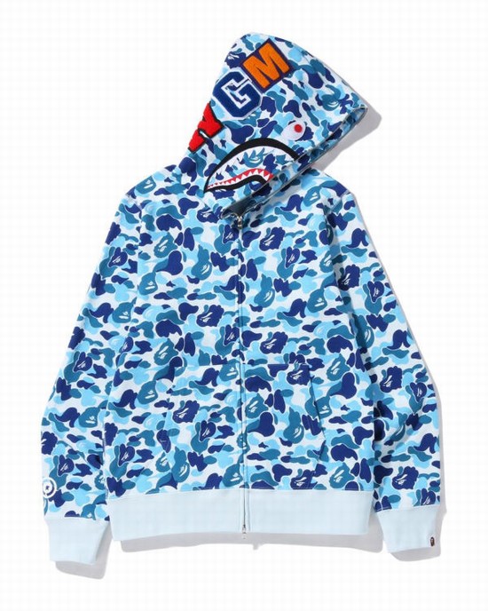 Blue Bape ABC Camo Shark Full Zip Men's Hoodie | ZA-95726
