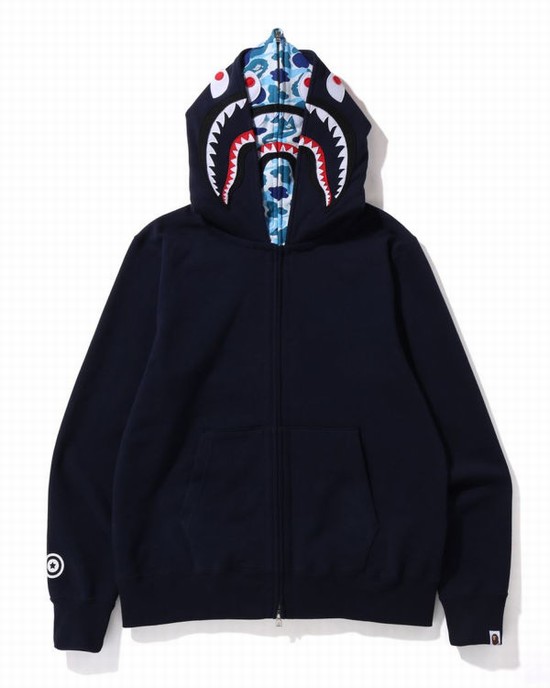 Blue Bape ABC Camo Shark Wide Fit Full Zip Men's Hoodie | ZA-61853