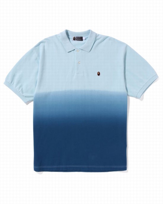 Blue Bape Ape Head One Point Gradation Relaxed Fit Polo Men's T Shirts | ZA-76041