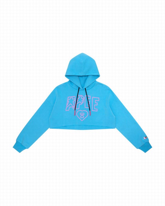 Blue Bape Apee logo cropped hoody Women's Hoodie | ZA-91470
