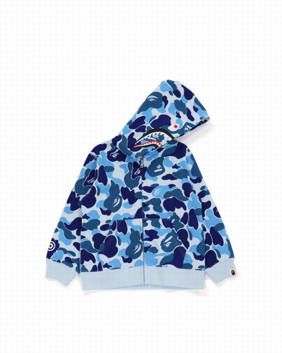 Blue Bape Big ABC Camo Shark Zip Kids' Hoodie | ZA-95802