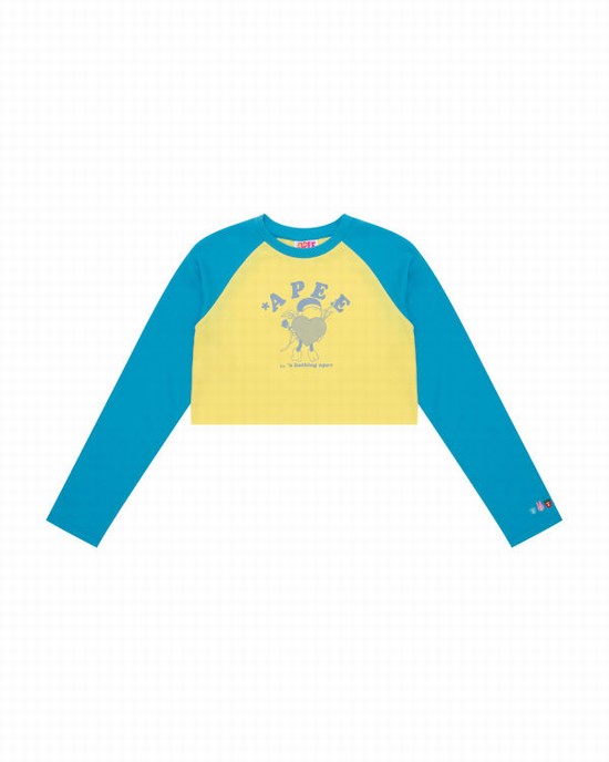 Blue Bape Graphic long sleeve raglan Women's T Shirts | ZA-43120