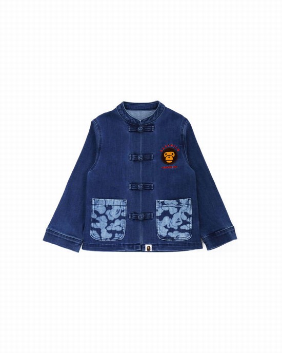 Blue Bape Milo Patch Jersey Denim Kids' Jackets | ZA-45186