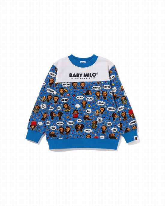 Blue Bape Milo Speech Balloon Crewneck Kids' Sweatshirts | ZA-57816