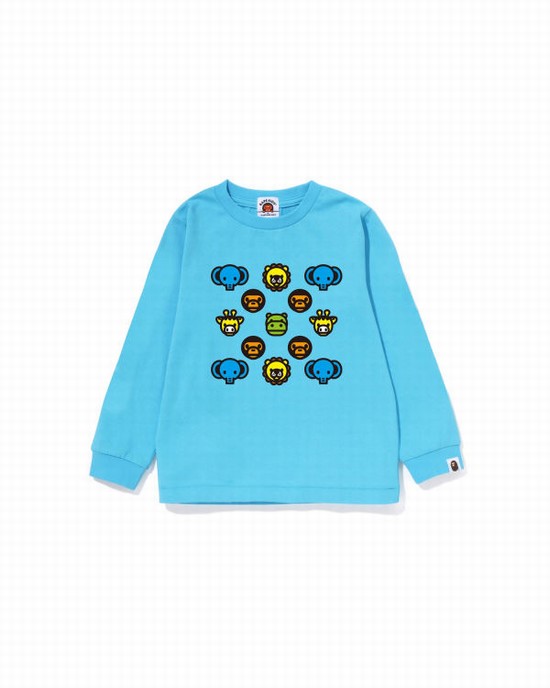 Blue Bape Milogram L/S Kids' T Shirts | ZA-54081