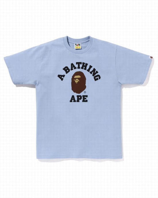 Blue Bape Pigment College Men's T Shirts | ZA-62193