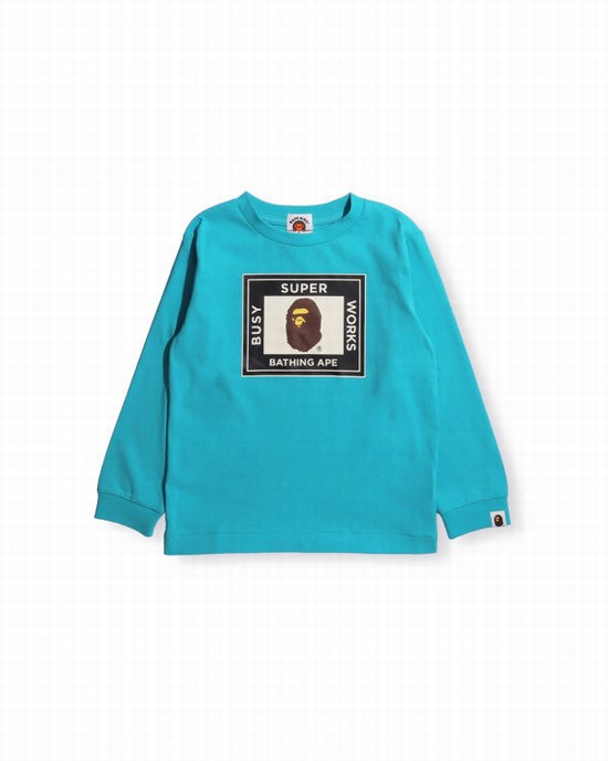 Blue Bape Super Busy Works L/S Kids' T Shirts | ZA-32746