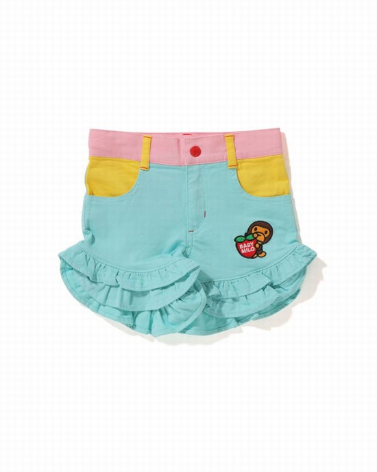 Blue / Yellow / Pink Bape Strawberry Milo Frill Kids' Shorts | ZA-75820