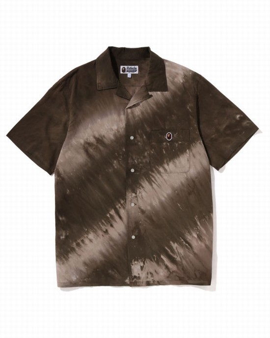 Brown Bape Ape Head One Point Dye Men's Shirts | ZA-31605