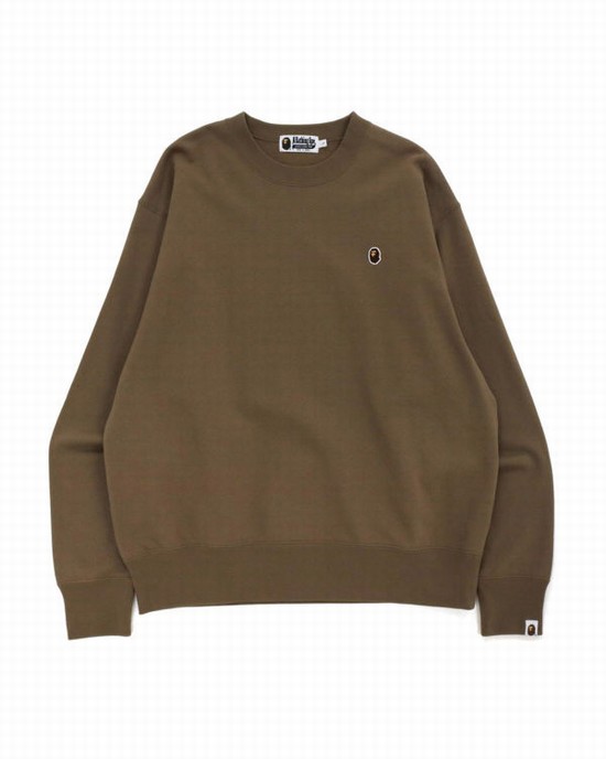 Brown Bape Ape Head One Point Relaxed Fit Crew Neck Men's Sweatshirts | ZA-97163