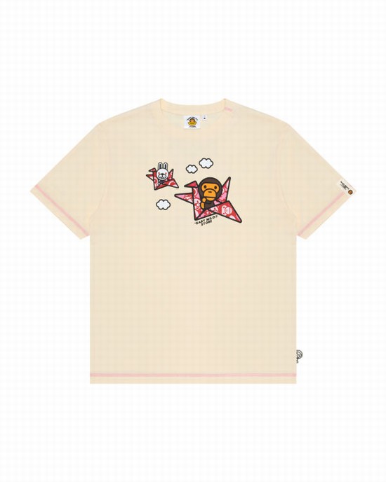 Cream Bape Milo print Men's T Shirts | ZA-82954